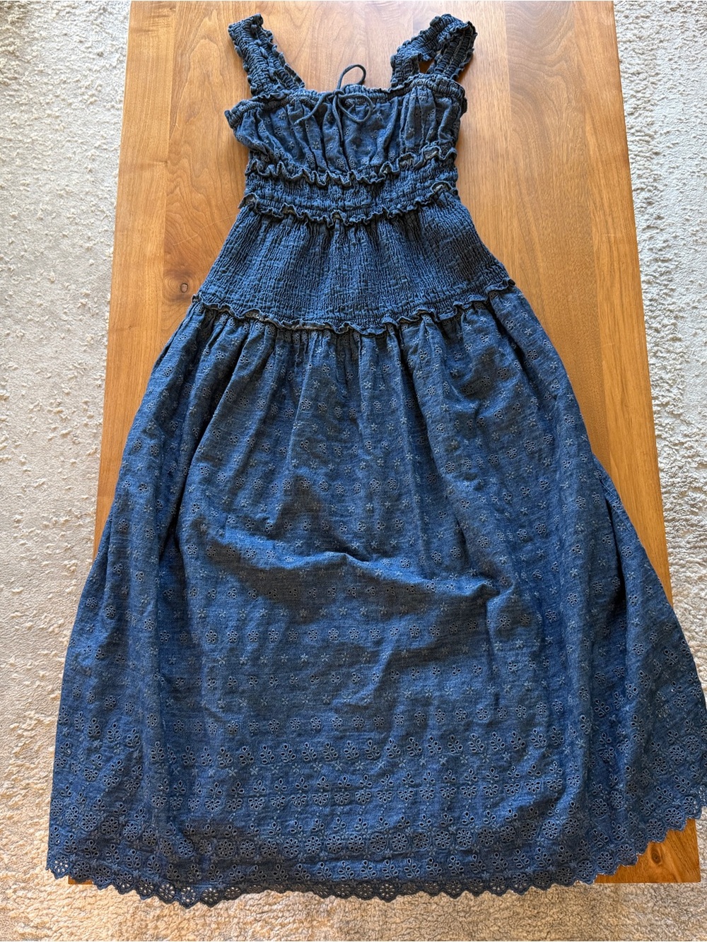 Gap x Doen Denim Blue Eyelet Maxi Dress Size XS / XXS